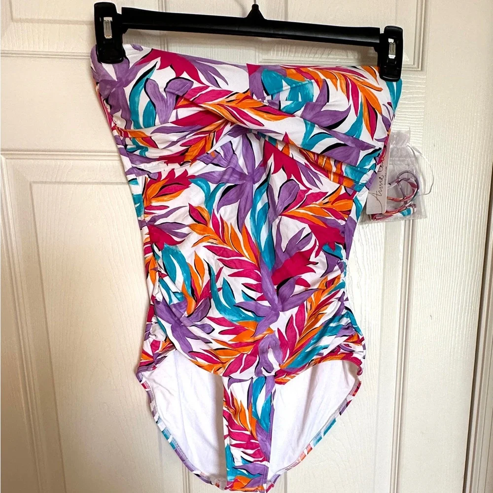 NWT Anne Cole Twist-front Tropical One Piece Swimsuit - Picture 5 of 7